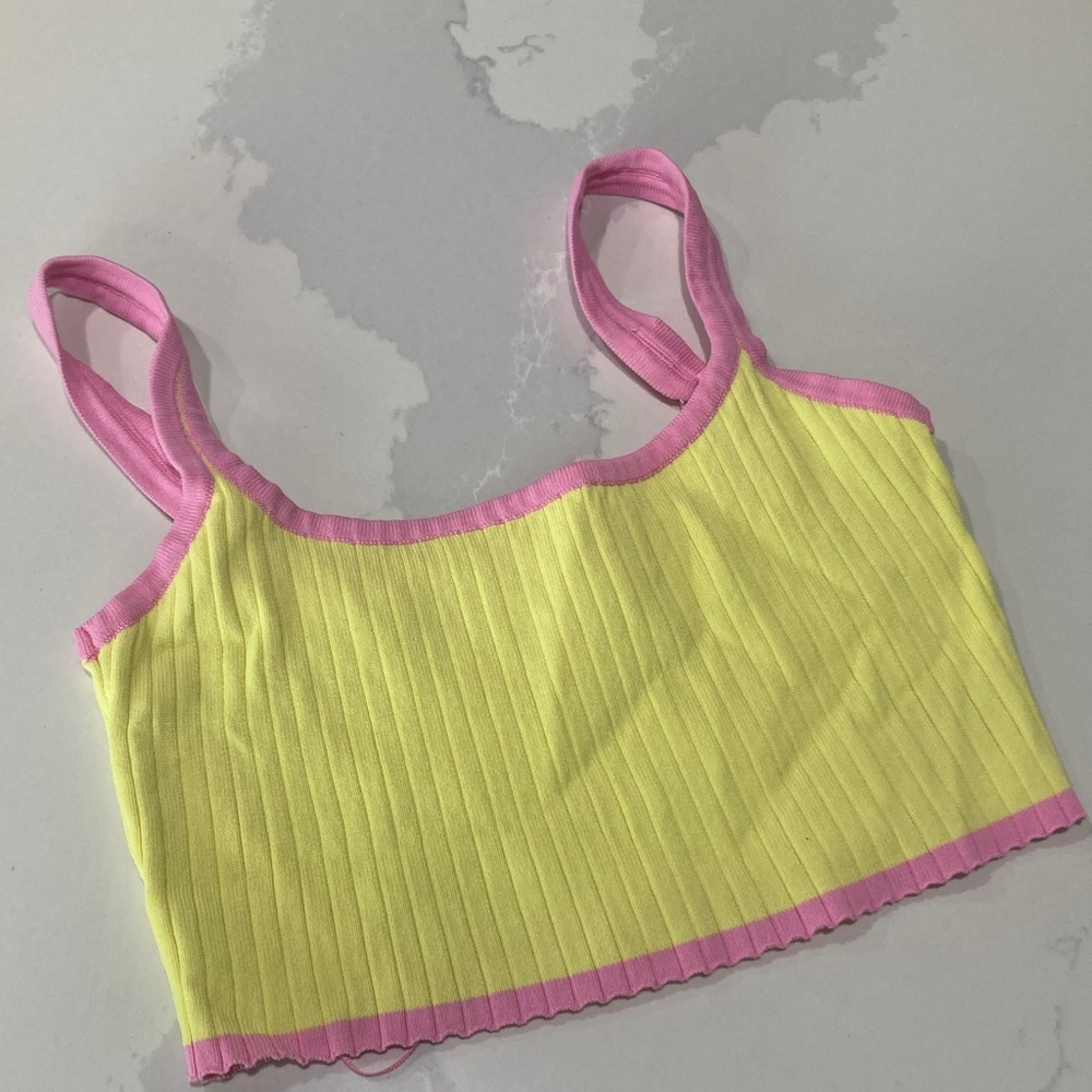 Yellow and Pink Ribbed Crop Top